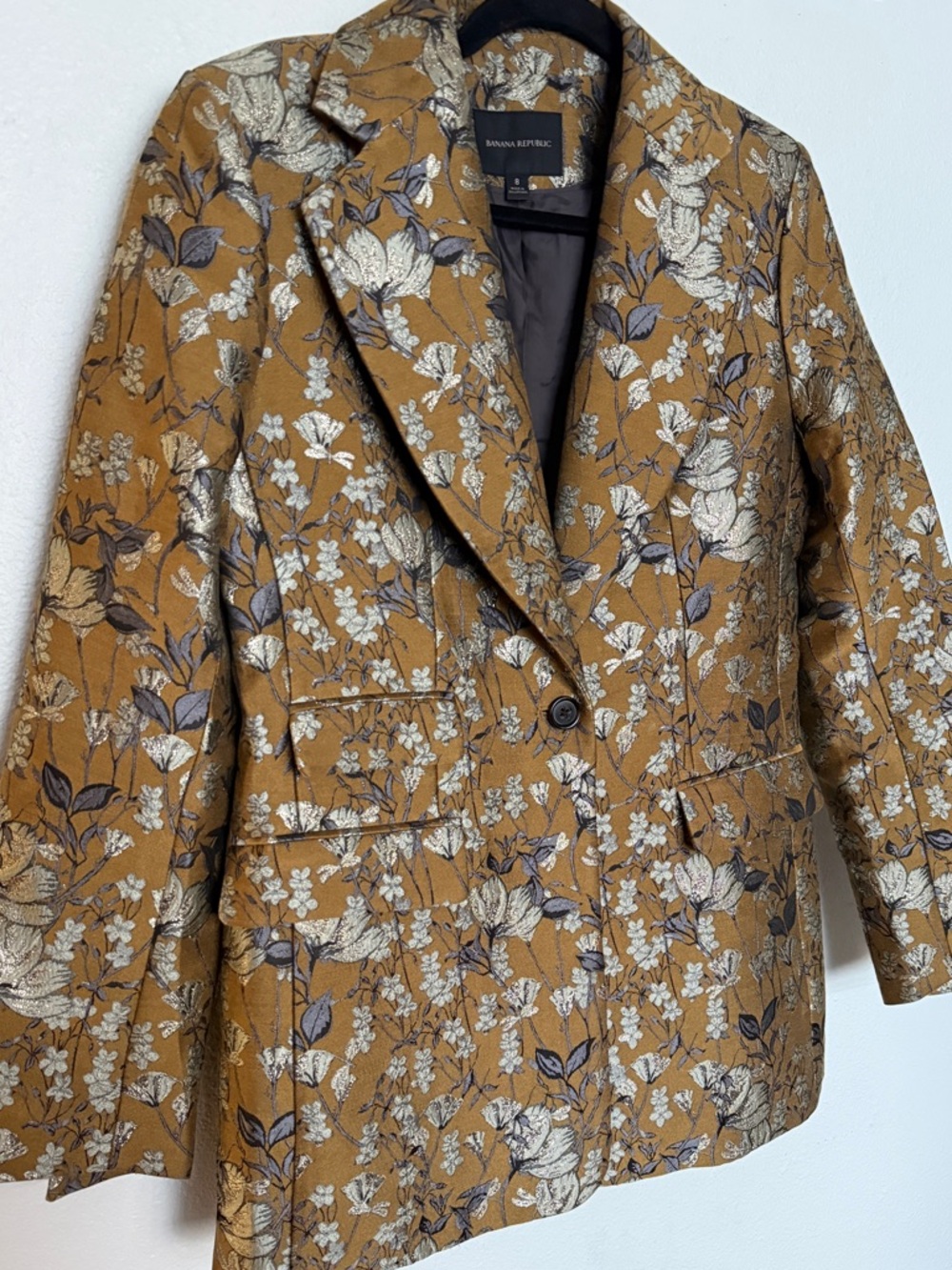 Banana Republic Eclat Brocade Blazer Gold Floral Metallic Jacquard Size 8 - Picture 7 of 15